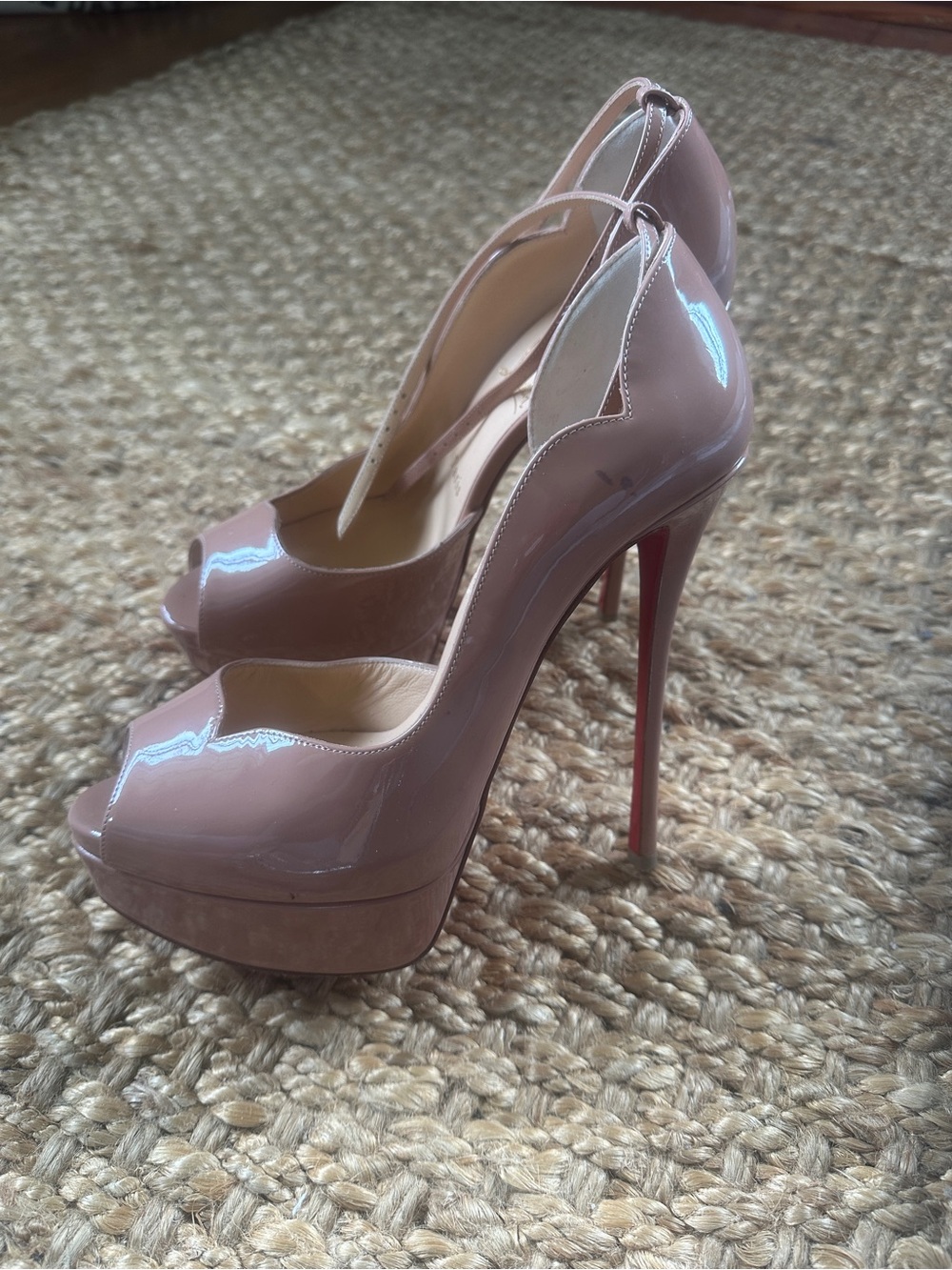 Christian Louboutin Blush Patent Peep-Toe Platform Pumps